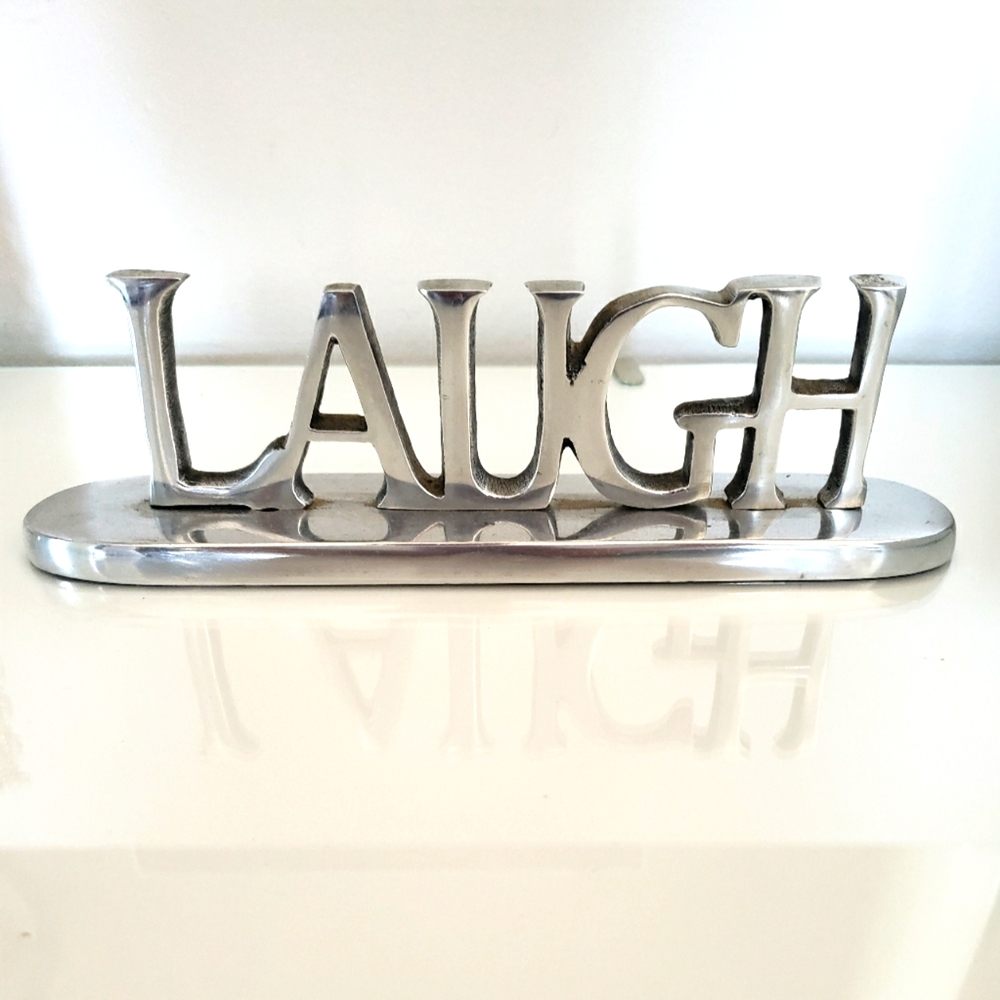 Chrome Art "LAUGH" Piece Art Deco Any Room Cool Piece NWOT